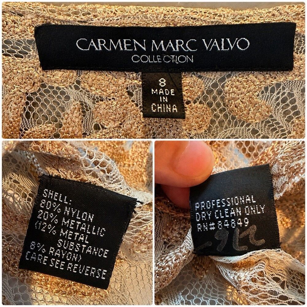 Vintage Y2K Carmen Marc Valvo Lace Cardigan Camisole Twin Set 8 Gold Top 2pc - Picture 4 of 9